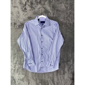 David Donahue Mens Blue Purple Plaid Trim Fit Dress Shirt 16 32/33 Cotton